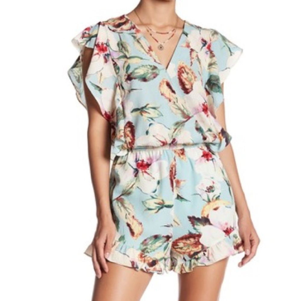 Whyte Eyelash Floral Print Ruffle Romper Sz Large
